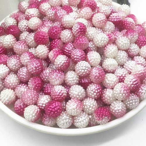 Perles acryliques : 25 rondes imitation perle rose/blanc 12mm