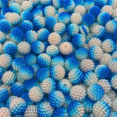 Perles acryliques : 25 rondes imitation perle bleu/blanc 12mm