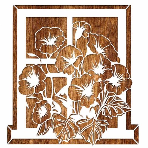 Pochoir plastique mylar  pensées sur bord de fenêtre 28*28 cm