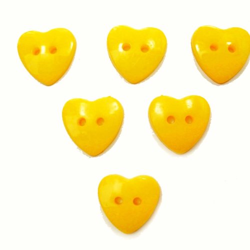 Lot 6 boutons acryliques : coeur jaune fonçé 17*16mm (01)