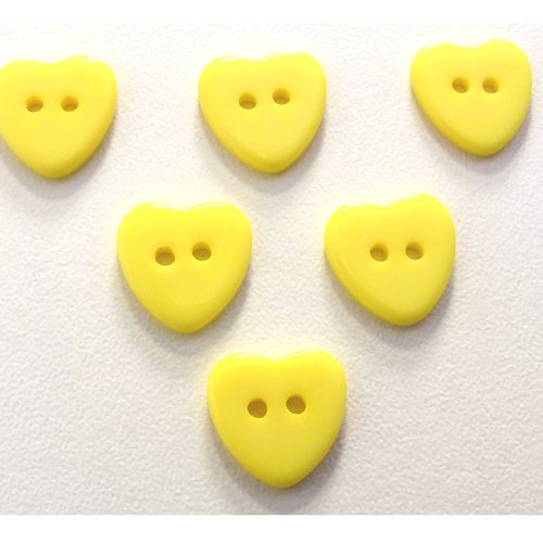 Lot 6 boutons : coeur jaune 13*12mm (02)