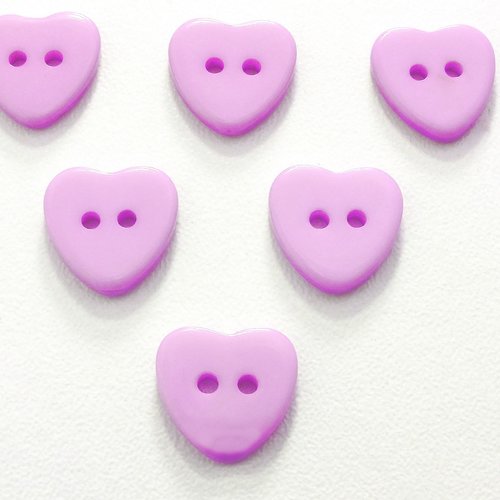 Lot 6 boutons : coeur mauve 13*12mm (02)