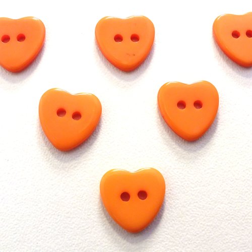 Lot 6 boutons : coeur orange 13*12mm (02)