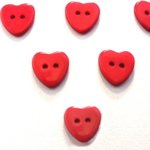 Lot 6 boutons : coeur rouge13*12mm (02)