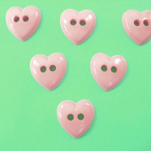 Lot 6 boutons acryliques : coeur rose 12*11mm (03)