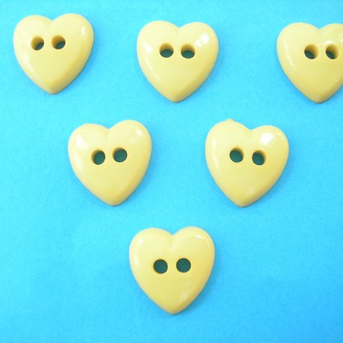 Lot 6 boutons acryliques : coeur jaune 12*11mm (03)