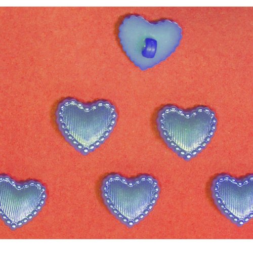 Lot 6 boutons acryliques : coeur bleu fantaisie  14*13mm (05)