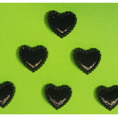 Lot 6 boutons acryliques : coeur noir fantaisie 14*13mm (05)