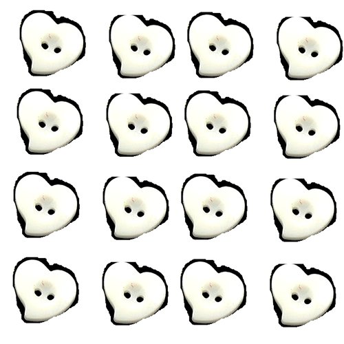 Lot 20 boutons acryliques : coeur blanc 13*12mm (04)