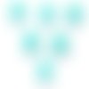 Lot 6 boutons acryliques : coeur bleu clair + fleur blanche 14*14mm