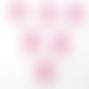 Lot 6 boutons acryliques : coeur rose clair +  fleur blanche 14*14mm