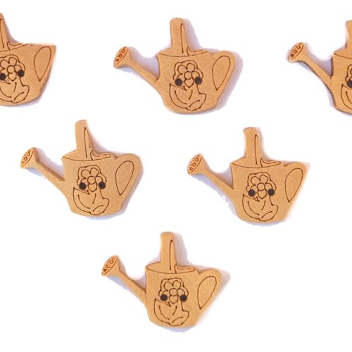 Lot 6 boutons bois : arrosoir 25*21mm