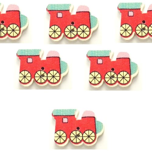 Lot 6 boutons bois : locomotive 20*14mm (03)
