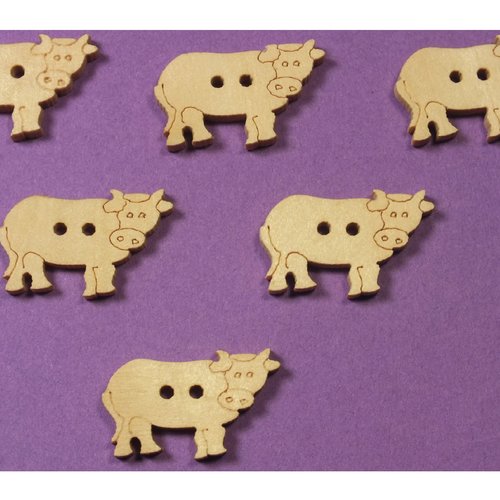 Lot 6 boutons bois : vache 22*14mm (07)