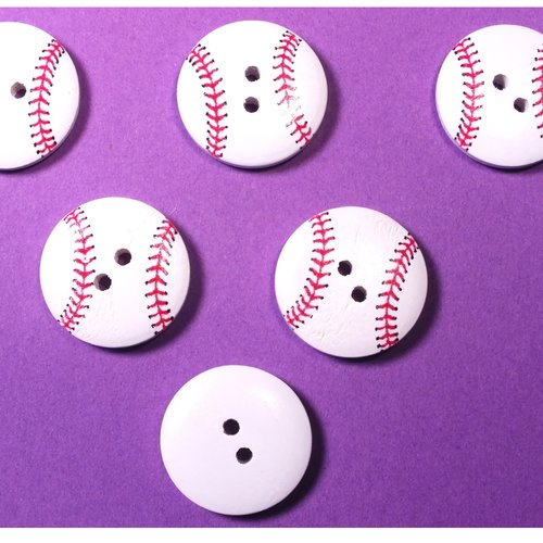 Lot 6 boutons bois : rond motif ballon 20mm (01)