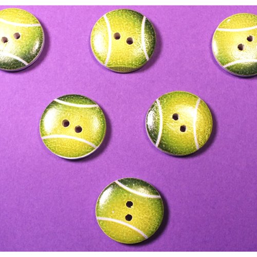 Lot 6 boutons bois : rond motif ballon 20mm (02)