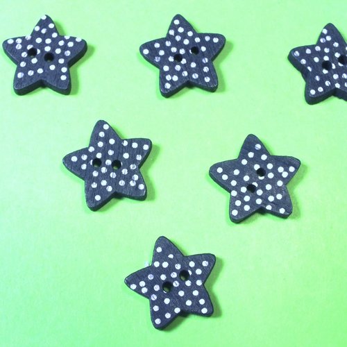 Lot 6 boutons bois : etoile marine 15mm