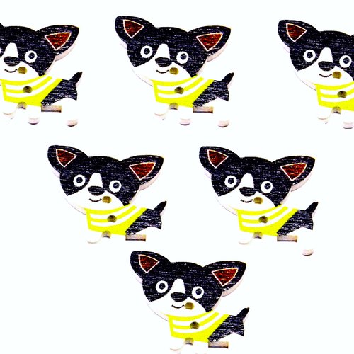 Lot 6 boutons bois : chien 25*25mm (40)