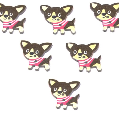 Lot 6 boutons bois : chien 25*25mm (41)