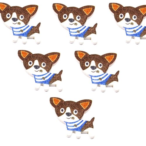 Lot 6 boutons bois : chien 25*25mm (44)