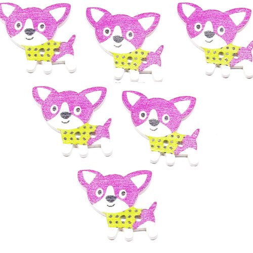 Lot 6 boutons bois : chien 25*25mm (45)