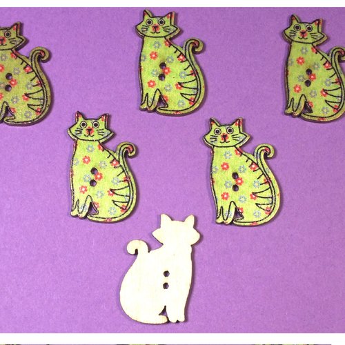 Lot 6 boutons bois : chat 30*18mm (11)