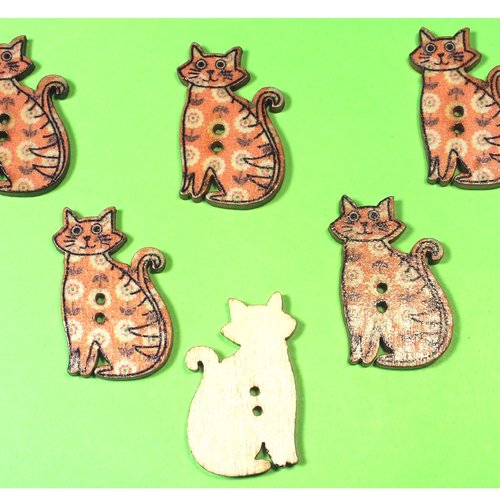 Lot 6 boutons bois : chat 30*18mm (17)