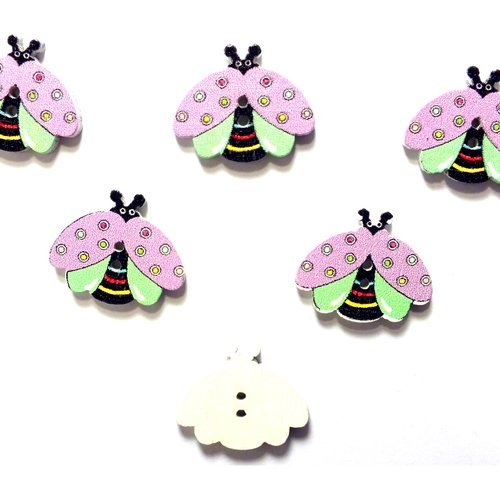 Lot 6 boutons bois : abeille mauve 21*17mm