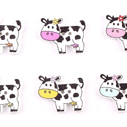 Lot 6 boutons bois : vache 28*22mm (08)