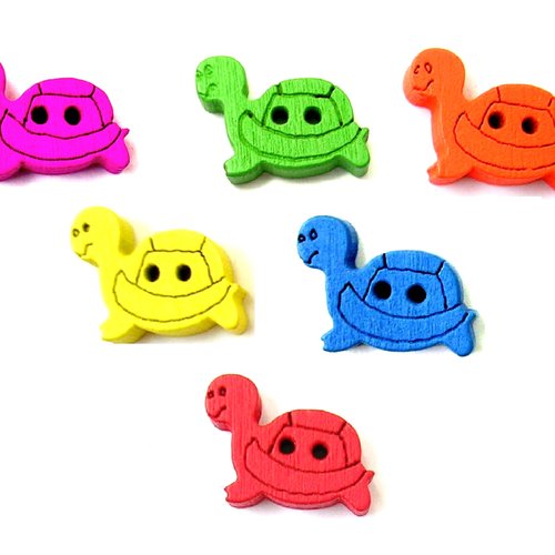Lot 6 boutons bois : tortue multicolore 18*12mm (01)