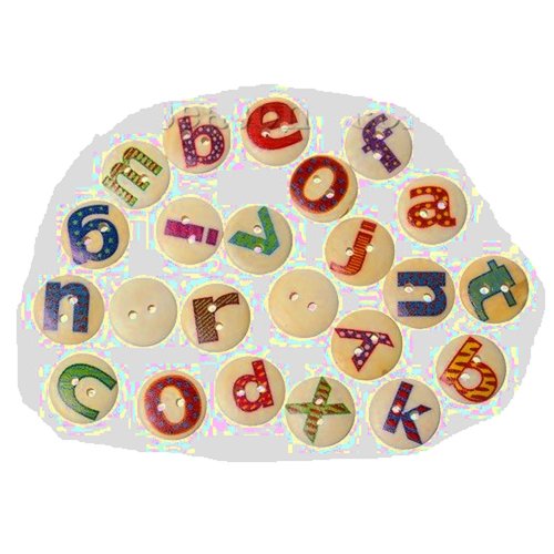 Lot de 30 boutons  bois naturel rond 15mm avec alphabet complet