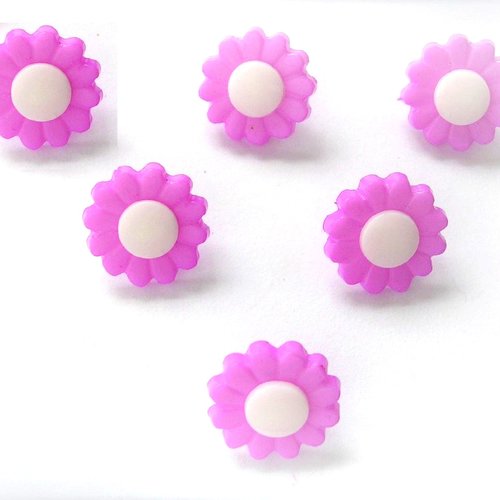Lot 6 boutons acryliques : marguerite mauve/blanche 15mm (01)