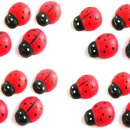 Motif bois a coller : 20 coccinelles rouges/noires 15*12mm