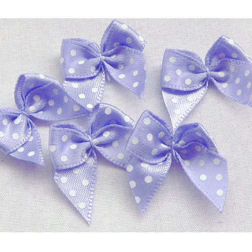Lot 6 appliques tissus satin : noeud papillon mauve pois blanc 30*25mm (15)