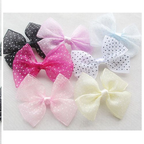 Lot 10 appliques tissus voile  : noeud papillon multicolore à pois 5*4cm (16)