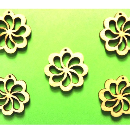 Lot 5 appliques bois  : fleur 18mm