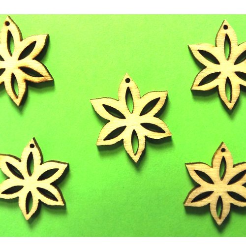 Lot 5 appliques bois  : fleur 22mm