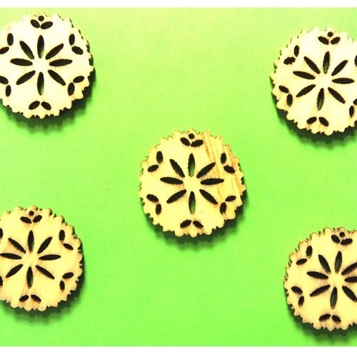 Lot 6 appliques bois  : fleur 19mm