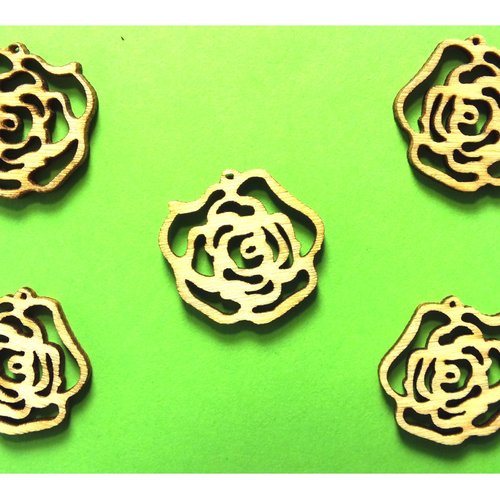 Lot 6 appliques bois  : rose 20mm