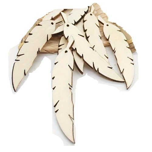 Lot 5 appliques bois  : plume 12*3cm