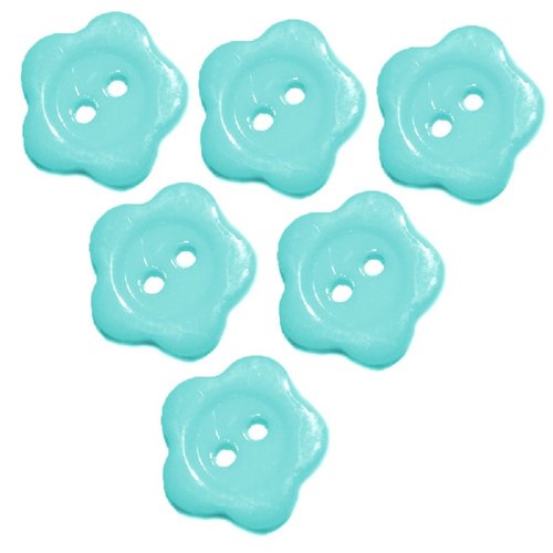 Lot 6 boutons acryliques : fleur bleu clair 14mm (03)