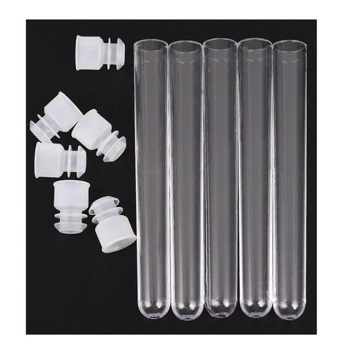 Lot 5 tubes plastiques transparents avec couvercle vide longueur 8cm