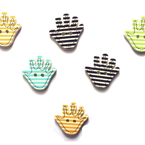 Lot 6 boutons bois : main 18*18mm (04)