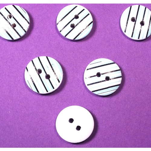 Lot 6 boutons bois : rond motif fantaisie 15mm (27)