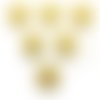 Lot 6 boutons bois : rond jaune motif  pois 15mm (07)