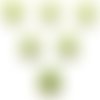 Lot 6 boutons bois : rond vert/blanc motif  pois 15mm (14)