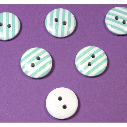 Lot 6 boutons bois : rond motif rayure 15mm (01)