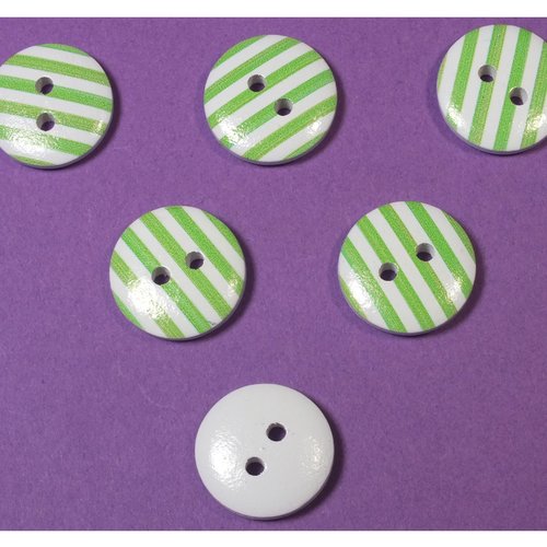 Lot 6 boutons bois : rond motif rayure 15mm (02)
