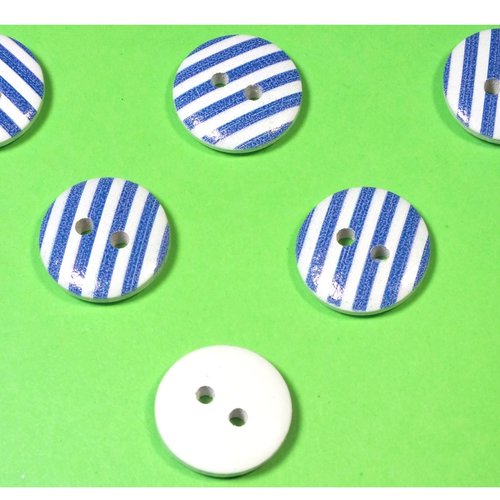 Lot 6 boutons bois : rond motif rayure 15mm (04)