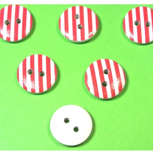 Lot 6 boutons bois : rond motif rayure 15mm (05)